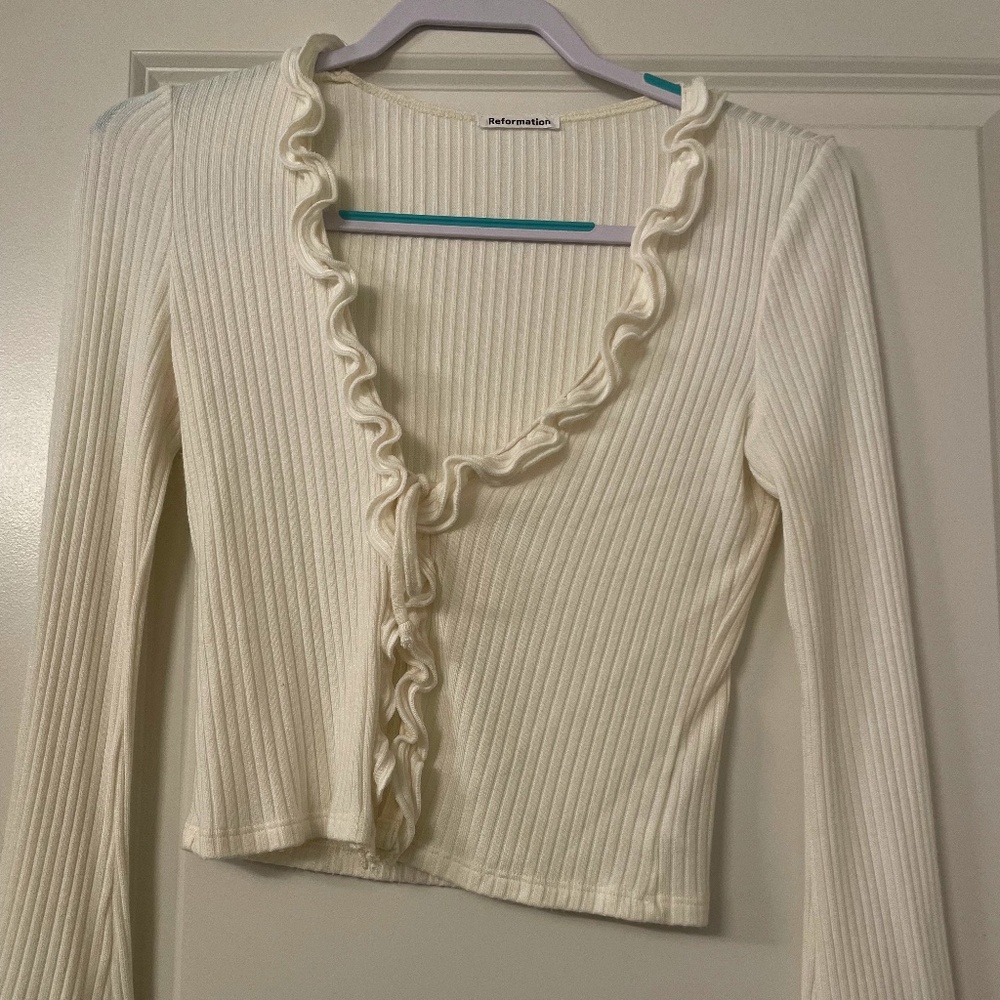 Never worn Reformation white tie up long sleeve top
